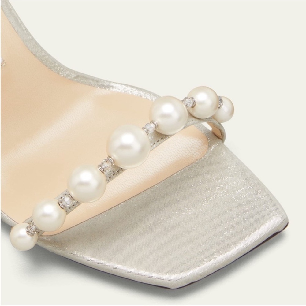 New JIMMY CHOO Amara Metallic Pearly Two-Band Sandals 38.5 $975 - Picture 2 of 16